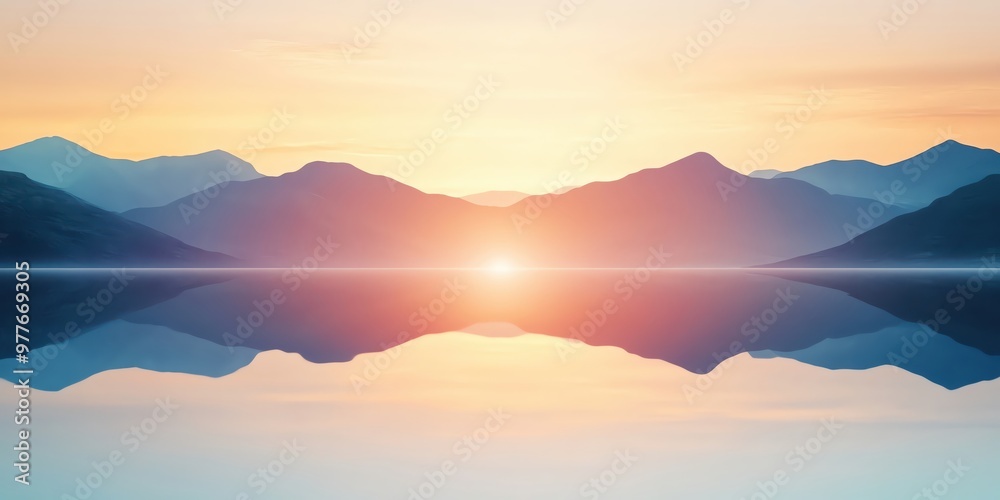 Serene mountain reflection in calm lake at sunrise. Serene mountain reflection in calm lake at sunrise.
