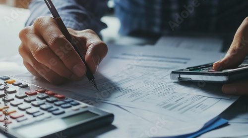 inance team calculating expenses and profits in a modern office, meticulous and precise