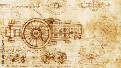 Abstract drawing of a technical machine, outlined on paper.