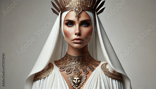 Celestial goddess in white and golden greek clothing  photo
