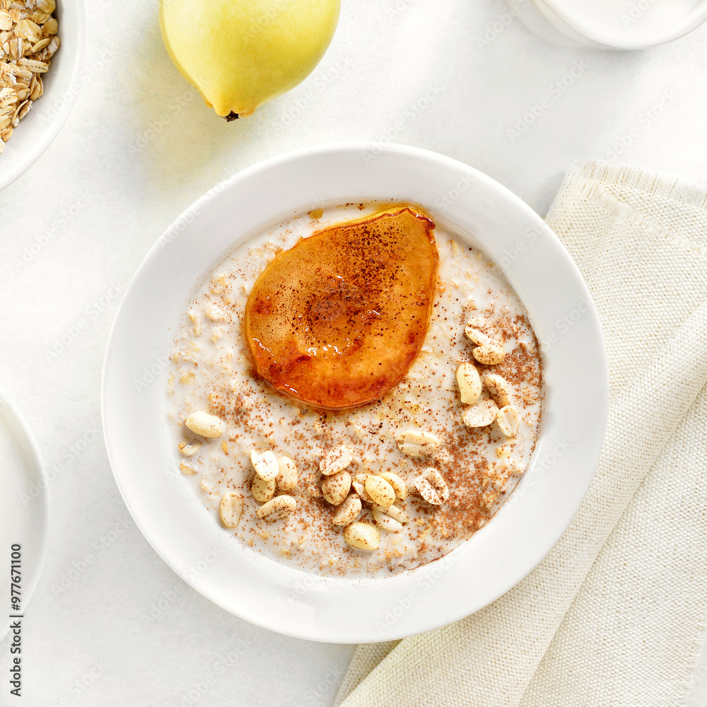 Healthy oat porridge with caramelized pear and peanut Healthy oat porridge with caramelized pear and peanut
