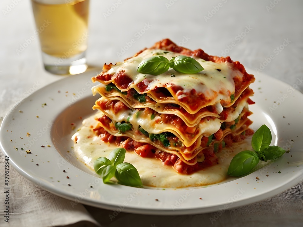 Delicious Lasagna with Melted Cheese and Basil Delicious Lasagna with Melted Cheese and Basil