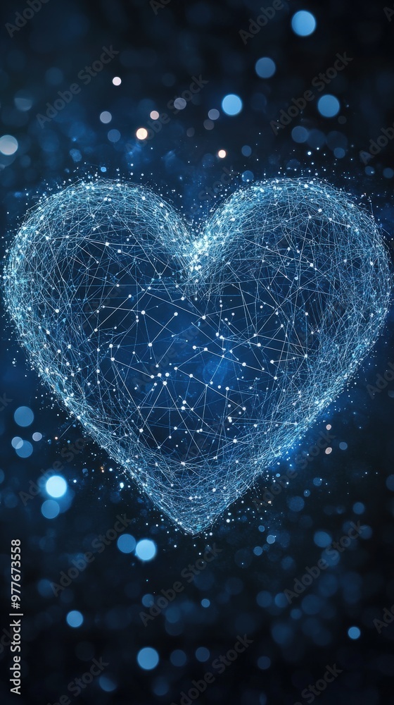 Glowing heart made of lines and dots, tech-inspired Glowing heart made of lines and dots, tech-inspired