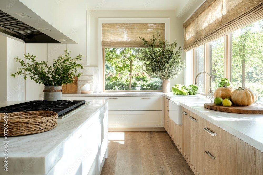 white modern kitchens, Large windows. Luxury white modern kitchens, Large windows. Luxury