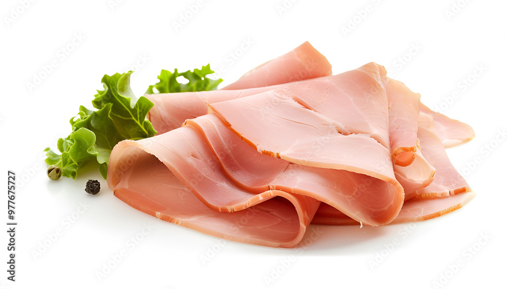 Slice of delicious ham isolated on white Slice of delicious ham isolated on white