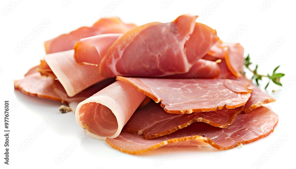 Slice of delicious ham isolated on white Slice of delicious ham isolated on white