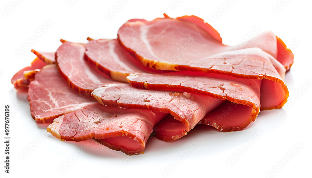 Slice of delicious ham isolated on white Slice of delicious ham isolated on white