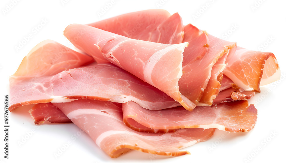 Slice of delicious ham isolated on white Slice of delicious ham isolated on white