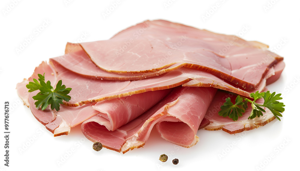 Slice of delicious ham isolated on white Slice of delicious ham isolated on white