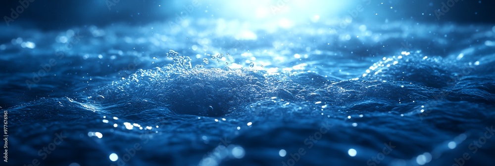 A blue ocean with water droplets in the air. The water droplets are scattered throughout the ocean, creating a sense of movement and energy. The image conveys a feeling of freedom and relaxation A blue ocean with water droplets in the air. The water droplets are scattered throughout the ocean, creating a sense of movement and energy. The image conveys a feeling of freedom and relaxation