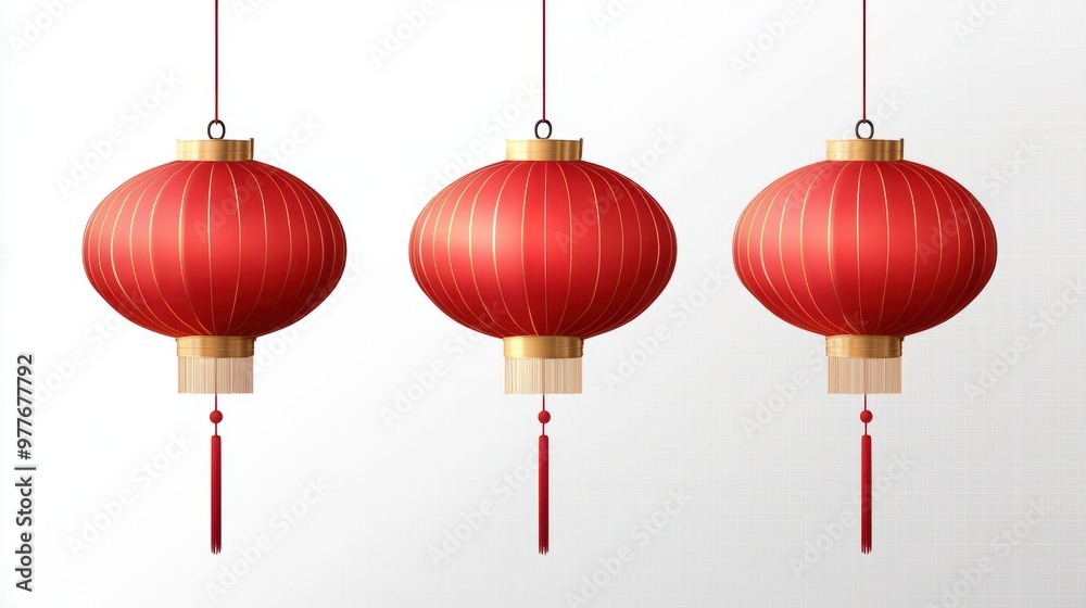 Chinese red lanterns isolated on white or transparent background