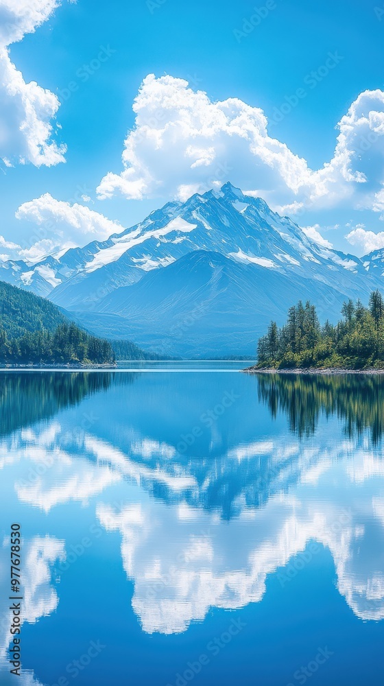 Panoramic View of Snow-Capped Alaskan Mountains and Reflecting Blue Lake Panoramic View of Snow-Capped Alaskan Mountains and Reflecting Blue Lake