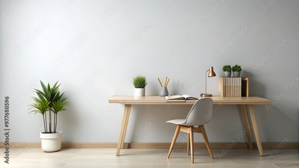 Obraz premium Minimalist desk with space for personal decoration items, ideal for Black Friday promotions