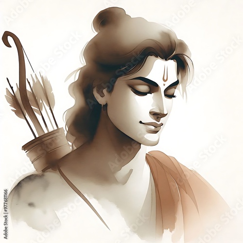 Water color portrait of Lord Rama photo