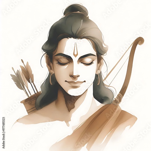 Water color portrait of Lord Rama photo