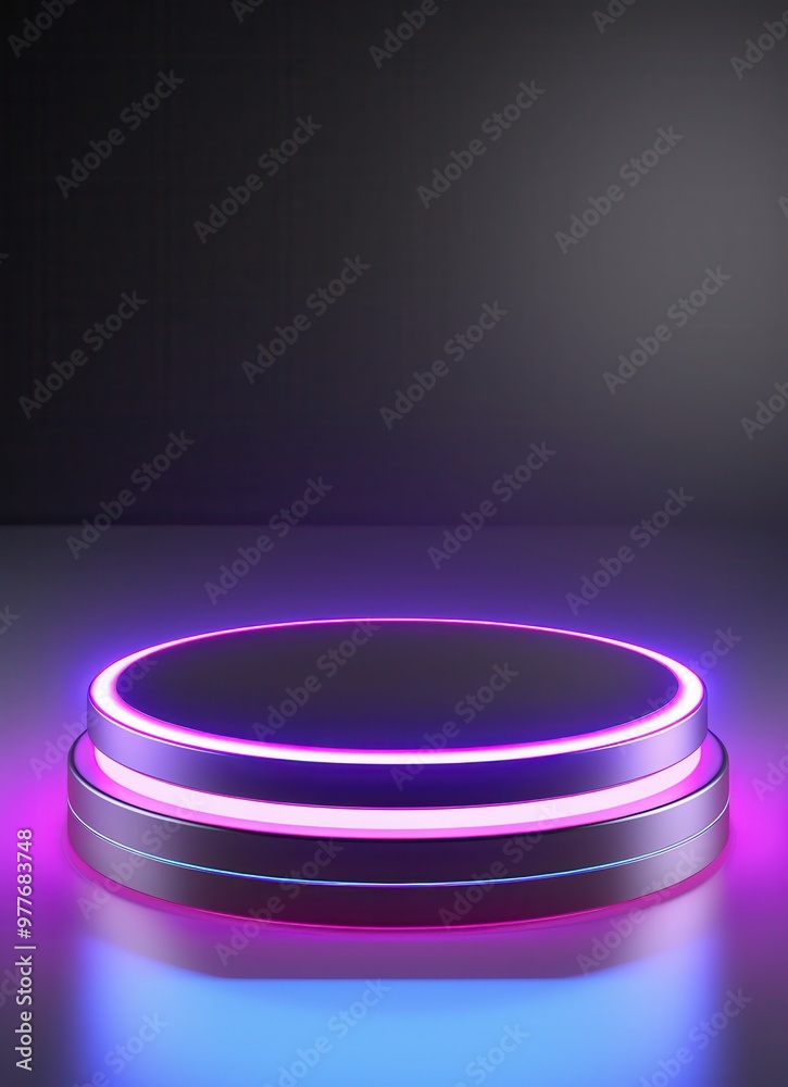 Minimal scene with round podium and neon lights Minimal scene with round podium and neon lights