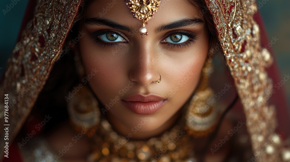 Stunning Indian bride adorned with traditional attire and elegant jewelry Stunning Indian bride adorned with traditional attire and elegant jewelry