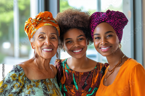 Portrait of three beautiful women from the same family smiling and posing together photo