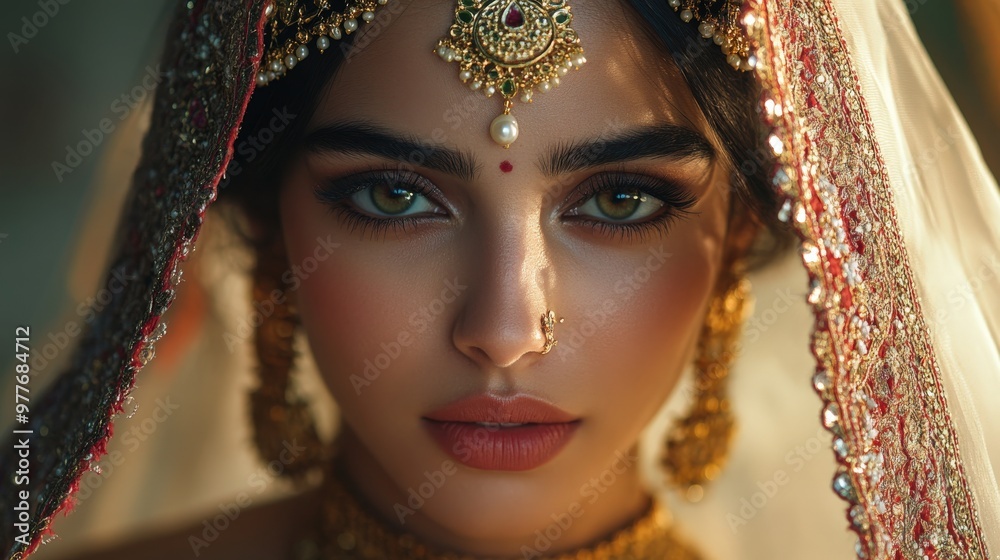 Stunning Indian bride adorned with traditional attire and elegant jewelry