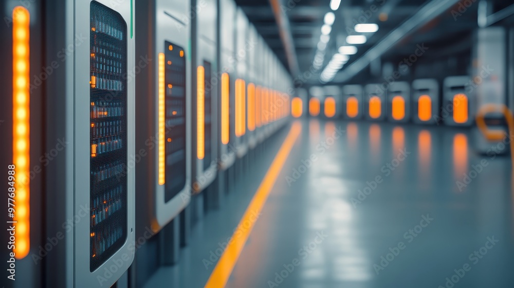 A modern data center with illuminated servers lined up in a corridor, showcasing advanced technology infrastructure. A modern data center with illuminated servers lined up in a corridor, showcasing advanced technology infrastructure.