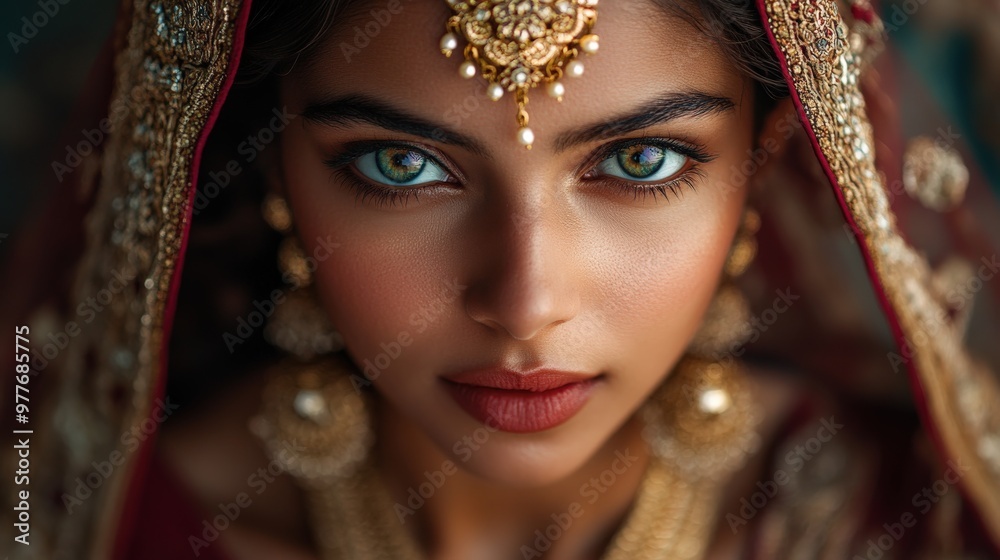 Stunning Indian bride adorned with traditional attire and elegant jewelry Stunning Indian bride adorned with traditional attire and elegant jewelry