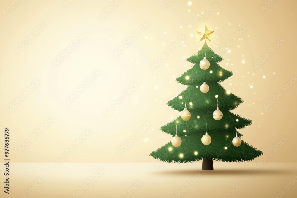 A beautifully decorated Christmas tree with golden ornaments and a shining star on top, perfect for holiday-themed designs. A beautifully decorated Christmas tree with golden ornaments and a shining star on top, perfect for holiday-themed designs.