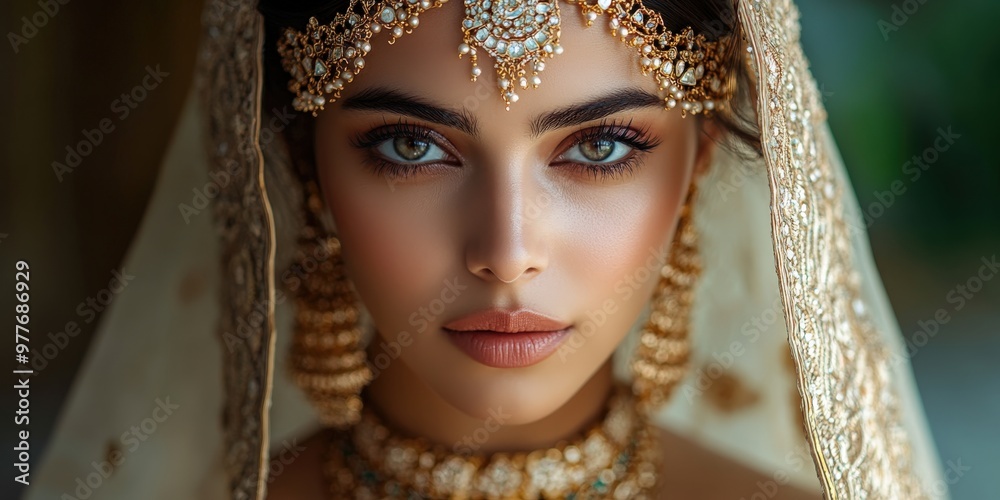 Stunning Indian bride adorned with traditional attire and elegant jewelry Stunning Indian bride adorned with traditional attire and elegant jewelry