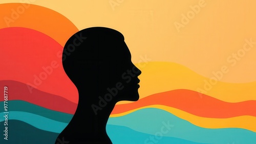 Selfimprovement, human silhouette with expanding thoughts, flat design illustration photo