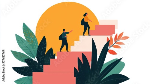 Success journey, ascending steps with motivational words, flat design illustration photo