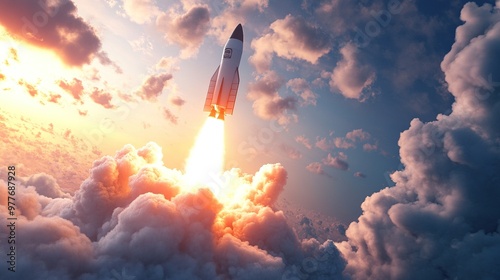 Dynamic visual of a rocket taking off, representing business growth and expansion photo