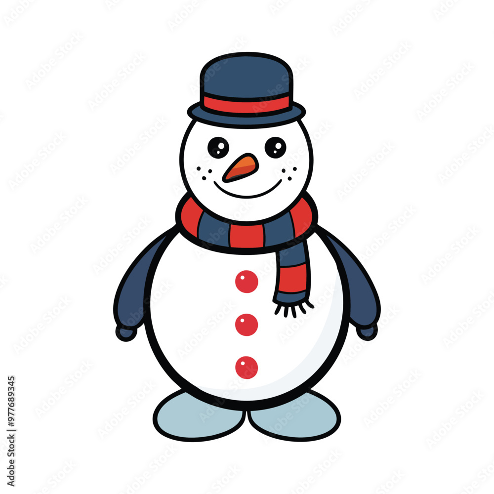 Frosty Snowman with Scarf and Hat . Vector Illustration Design on White Background Frosty Snowman with Scarf and Hat . Vector Illustration Design on White Background