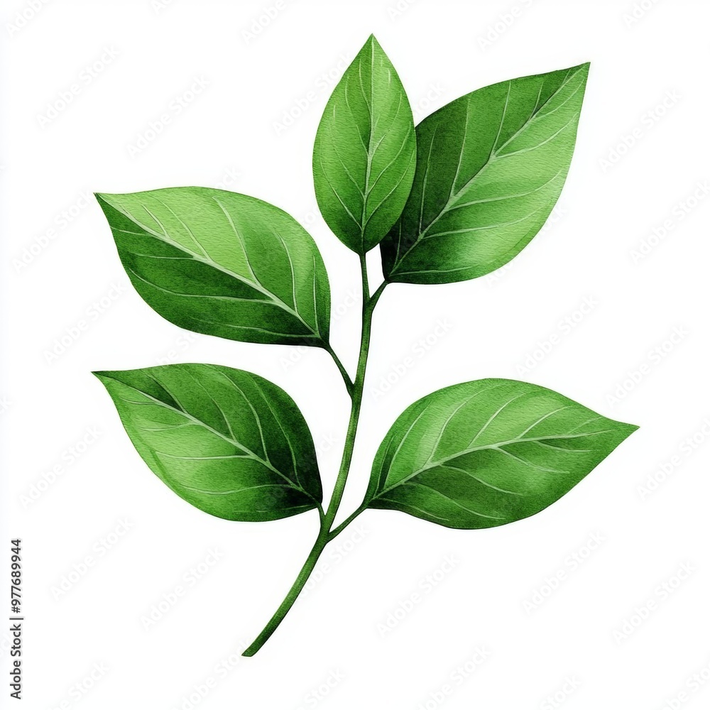 A single cute boho gypsy garnish of mint leaves, watercolor illustration, clipart, isolated on pure white background A single cute boho gypsy garnish of mint leaves, watercolor illustration, clipart, isolated on pure white background