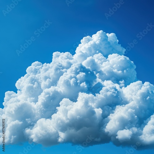 A fluffy white cloud floats against a bright blue sky, creating a serene and tranquil atmosphere perfect for nature lovers.