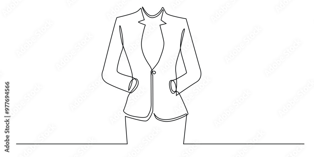 continuous line of women's work suit uniform.one line drawing of office woman's suit.single line vector illustration.isolated white background continuous line of women's work suit uniform.one line drawing of office woman's suit.single line vector illustration.isolated white background