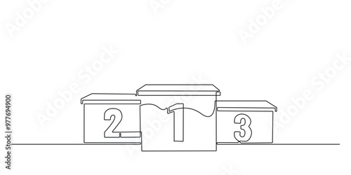 continuous line of podium for the winner.one line drawing of the 1st, 2nd and 3rd champion podium.single line of championship levels vector illustration.isolated white background