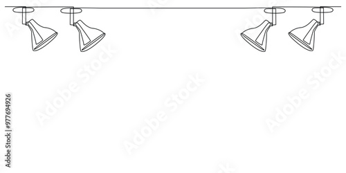 continuous line of stage lights.drawing of one line of hanging lamp for stage lighting.single line vector illustration.isolated white background photo