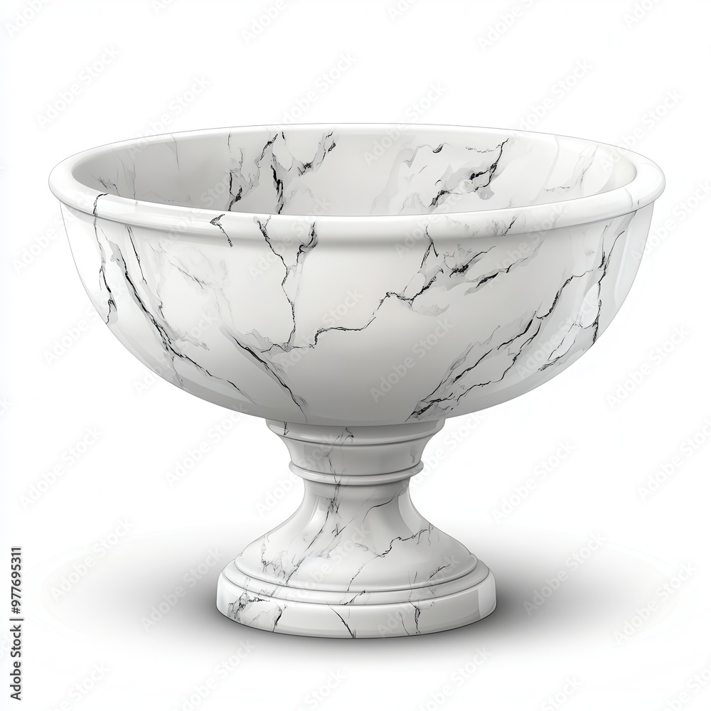 Obraz premium Elegant marble bowl on pedestal, perfect for display or serving. Ideal for modern decor and special occasions, white background