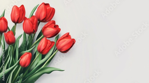 Postcard or banner with red tulips and copy space for invitation, congratulations on the spring holiday of Nowruz.