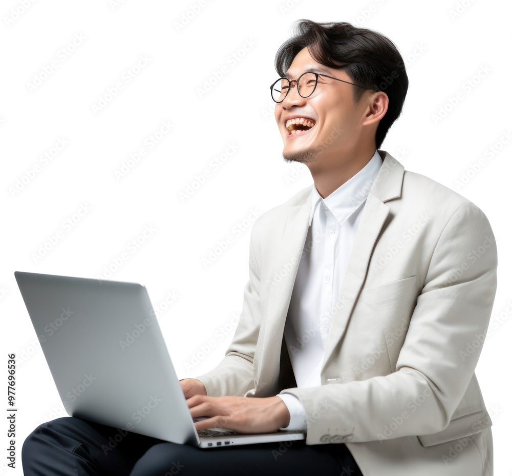PNG Asian man laptop happy electronics. PNG Asian man laptop happy electronics.