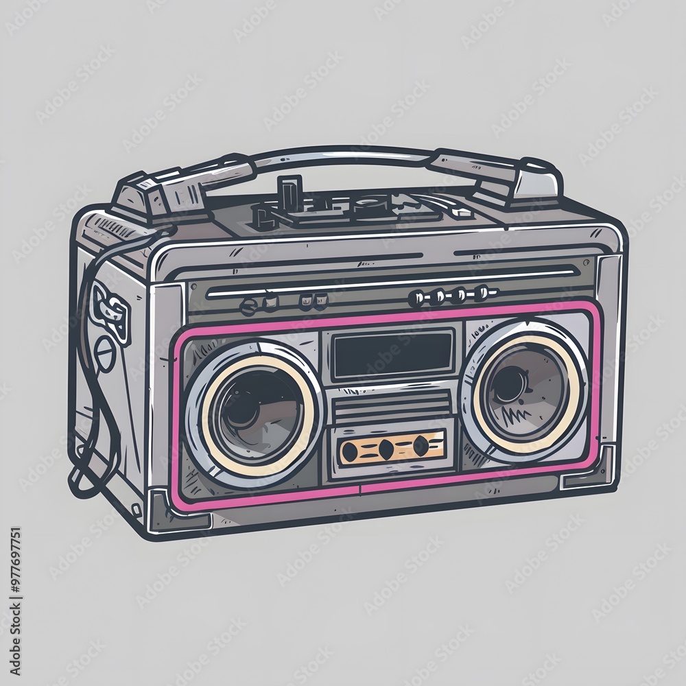 Illustration of a retro boombox, ideal for a nostalgic background or wallpaper Illustration of a retro boombox, ideal for a nostalgic background or wallpaper