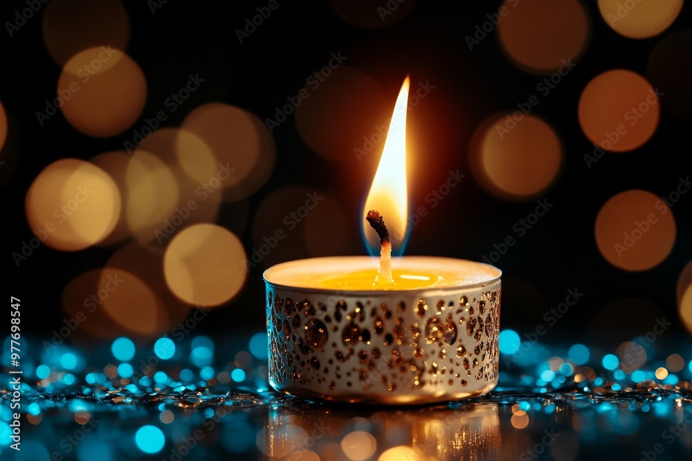 Bokeh background featuring warm candlelight flickering in the distance ...