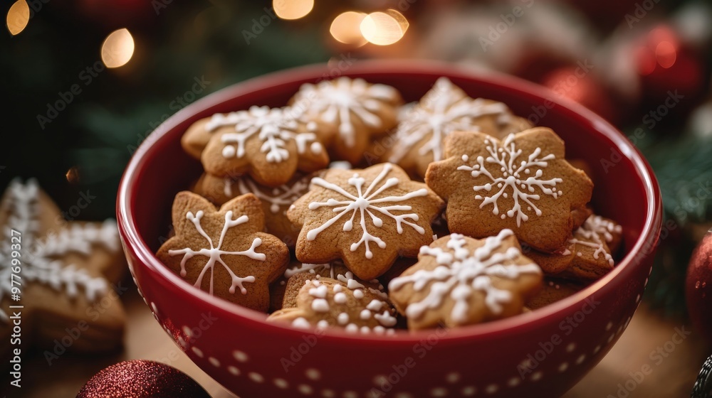 Holiday gingerbread cookies in a festive red and white jar Holiday gingerbread cookies in a festive red and white jar