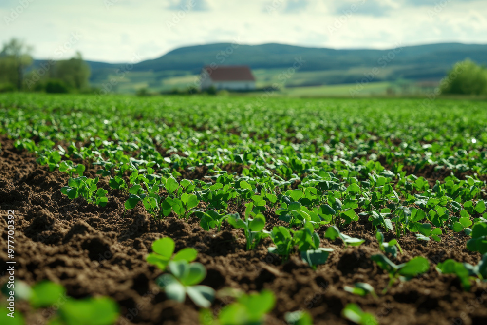 Rows of young sugar beet plants growing in a cultivated agricultural field Rows of young sugar beet plants growing in a cultivated agricultural field