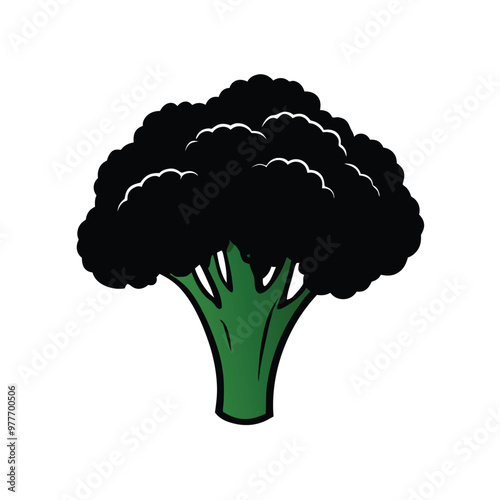 a Broccoli, black color silhouette vector art, isolated white background 