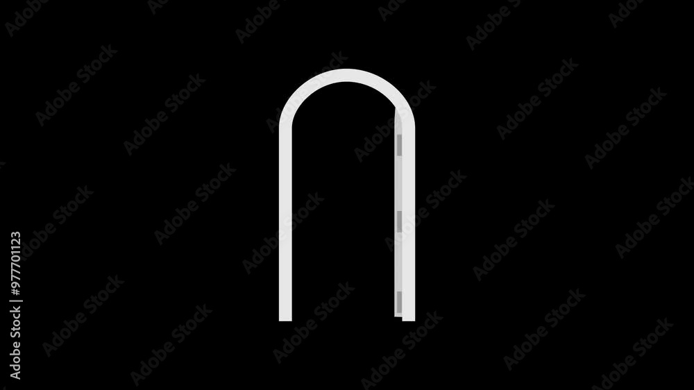 white door open and close, from outside view, door with curved top, animation footage video isolated on alpha channel background(transparent). white door open and close, from outside view, door with curved top, animation footage video isolated on alpha channel background(transparent).
