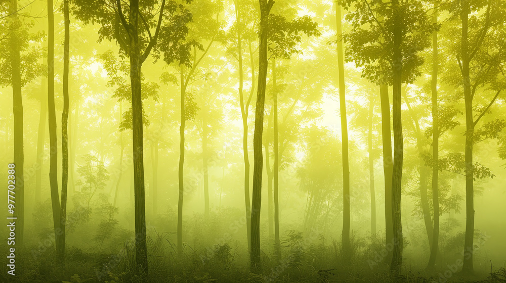 Fototapeta premium A forest with trees that are yellow and green