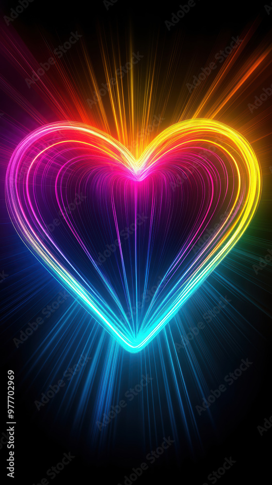 Vibrant abstract neon light heart on black Vibrant abstract neon light heart on black