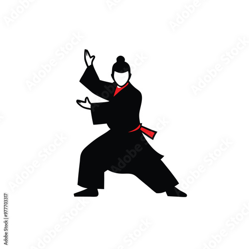 a Samurai, Aikido action pose, silhouette vector art, isolated white background