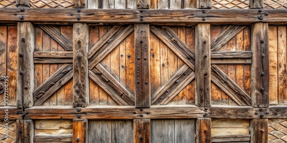 Weathered timbered wall with intricate patterns of aging and wear Weathered timbered wall with intricate patterns of aging and wear