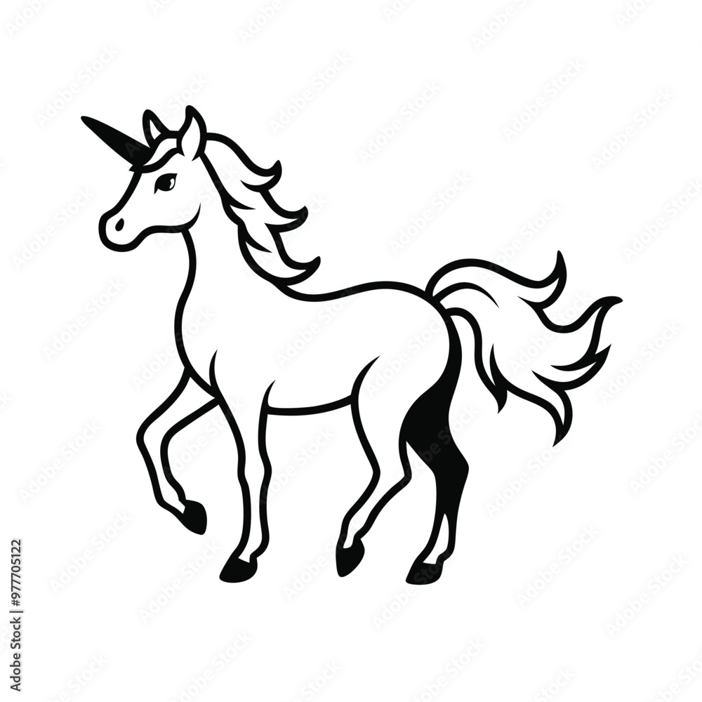 a unicorn, silhouette vector art illustration clipart, isolated white background a unicorn, silhouette vector art illustration clipart, isolated white background